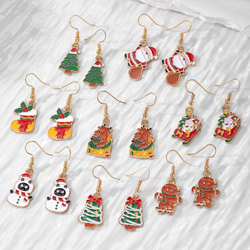 Christmas Enamel Dangle Earrings Gold Hooks 8 Styles