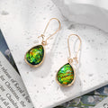 Iridescent Cabochon Drop Earrings Gold Bezels 8 Shape Styles view 6