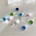 Silver Glass Crystal Ball Stud Earrings Five Colors view 3