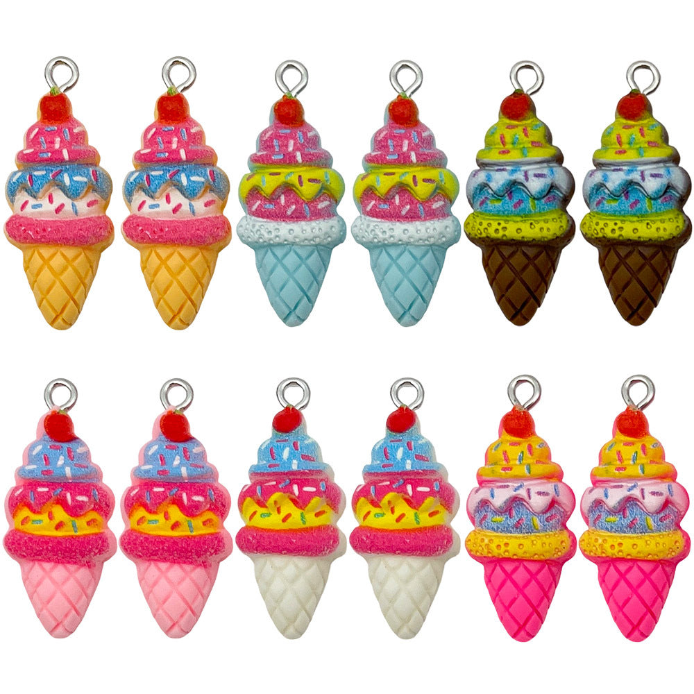 Resin Strawberry Ice Cream Cone charm pendants for DIY necklace bracelet earrings