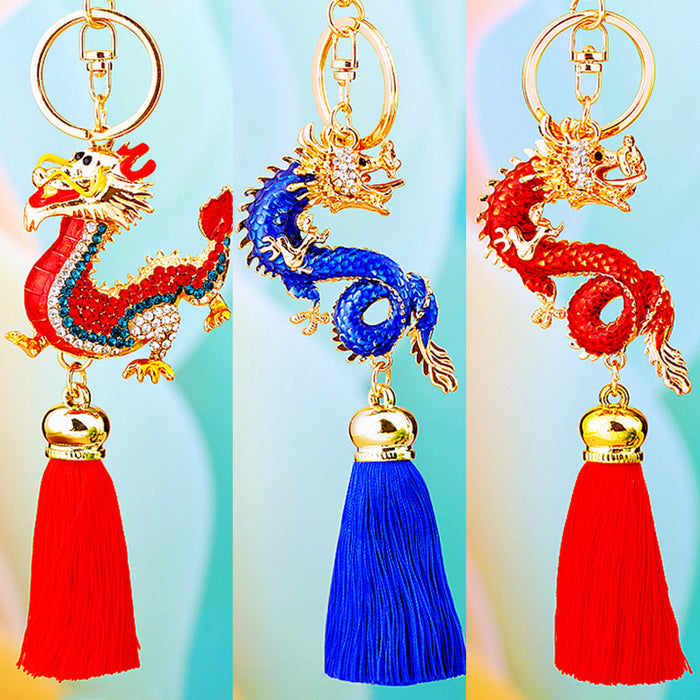Chinese Dragon Tassel Keychains in Forty Eight Color and Motif Options