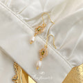 Gold Tone Green Oval Stone And White Pearl Hook Earrings view 4