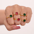 Round Zircon Open Ring in Rose Red or Emerald Green view 2
