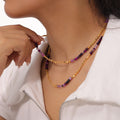 Gold Disc Chain Purple Agate Bead Necklace Copper Stations view 3
