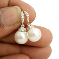 Silver Faux Pearl Drop Earrings with CZ Lever Backs view 5