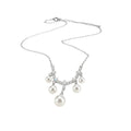 Silver Crystal Pearl V Necklace Bow Pearl Drop Earrings view 5