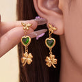 Butterfly Heart Clover Drop Earrings Red Blue Green Gold view 2