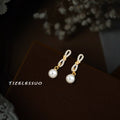 Gold Tone Clear Stone Knot Pearl Like Stud Earrings For Women view 6
