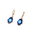 Gold Tone Blue Evil Eye Huggie Drop Earrings in Six Shapes view 5