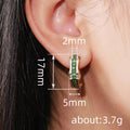 Green Baguette Geometric Hoop Earrings in Gold Tone view 4