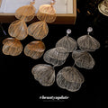 Triple Wire Petal Drop Earrings in Gold and Silver Tones view 4