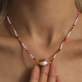 Beaded Natural Stone Shell Freshwater Pearl Necklaces Gold view 2