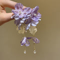 Purple Fabric Flower Drop Earrings with Reflective Details view 4