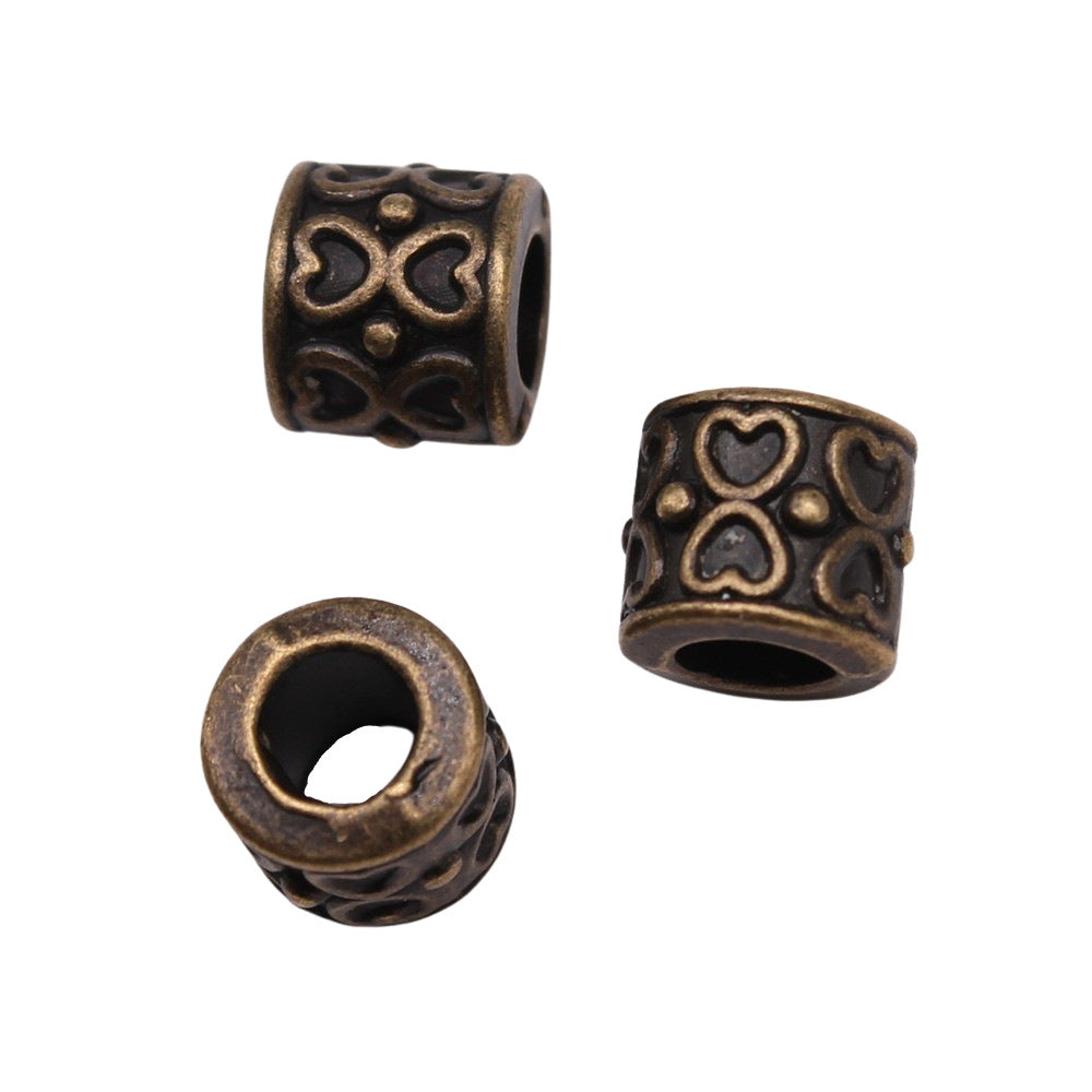 8x8x8mm 1.6g Multicolor Zinc Alloy Heart Engraved Large Hole Spacer Beads for Bracelet Necklace DIY