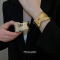 Wide Wavy Metal Cuff In Gold Or Silver Tone With Mixed Gallery Designs view 4