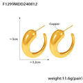 Chunky C Shape Hollow Horn Hoop Stud Earrings Gold Tone Metal view 6