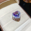 Silver Tone Crystal Heart Open Ring Pink Purple 2 Colors view 7