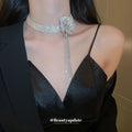 Rhinestone Flower Choker Necklace Long Crystal Tassel view 3