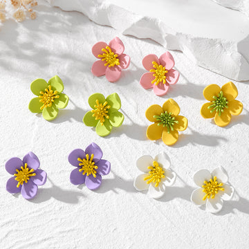 Layered Metal Flower Stud Earrings in Five Color Options