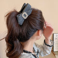 Fabric Bow Twist Claw Clip Rhinestone Buckle Brown Grey view 3
