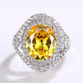 Silver Tone Yellow Oval Stone Pavé Wide Statement Ring view 2