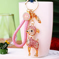Jeweled Goat Keychains in Pink White and Blue with Braided and Plain Loops view 6