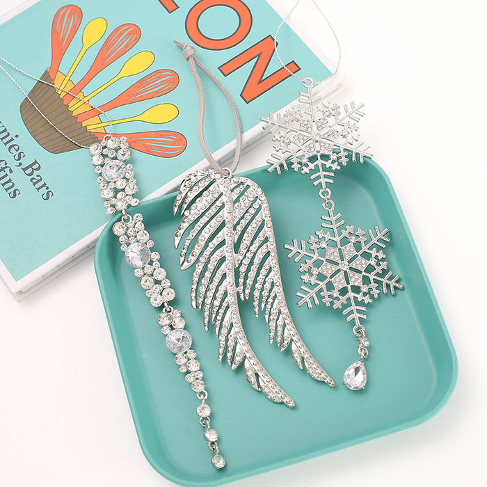 Silver Rhinestone Snowflake Wing Cascade Hanging Ornament Set