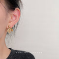 Gold Olive You Coin Stud Earrings Clear Stone Accents view 2