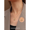 Gold Double Happiness Fu Coin Necklace Zircon Edge Pendant Chain view 3