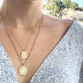 Gold Oval Scalloped Cross Pendant Necklace Fine Chain view 3