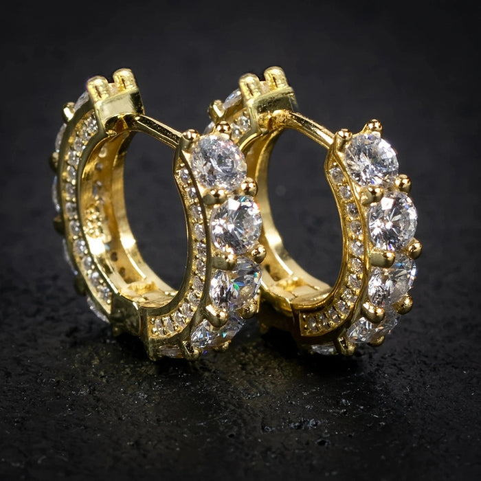 Gold-Tone Clear Stone Huggie Hoop Earrings with Clear Stone Details