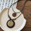 Leather Cord Star Feather Spiral Disc Pendant Necklace view 7
