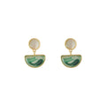 Gold Tone Cream Round And Translucent Green Half Circle Drop Earrings view 5