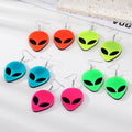 Silver Tone Fluorescent Acrylic Alien Head Hook Earrings in Five Colors view 1