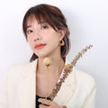 Hollow U Shape Gold Tone Hoop Earrings Latch Back Pair view 4