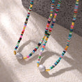 Multicolor Natural Stone Heishi Bead Imitation Pearl Necklace view 4
