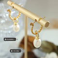 Twisted Rope C-Hoop Faux Pearl Drop Earrings Gold Tone view 2