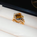 Gold Tone Brown Oval Double End Crystal Open Ring With Extra Style view 2