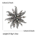 Spiky Leaf Crystal Flower Brooch in Blue or Black With Faceted Center view 7
