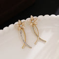 Cream Flower Stud Drop Earrings Pearl Rhinestone Curves view 2