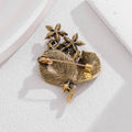 Silver and Antique Gold Floral Bouquet Crystal Metal Brooch Pair view 4