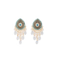 Blue Oval Medallion Pearl Look Fringe Stud Earrings view 5