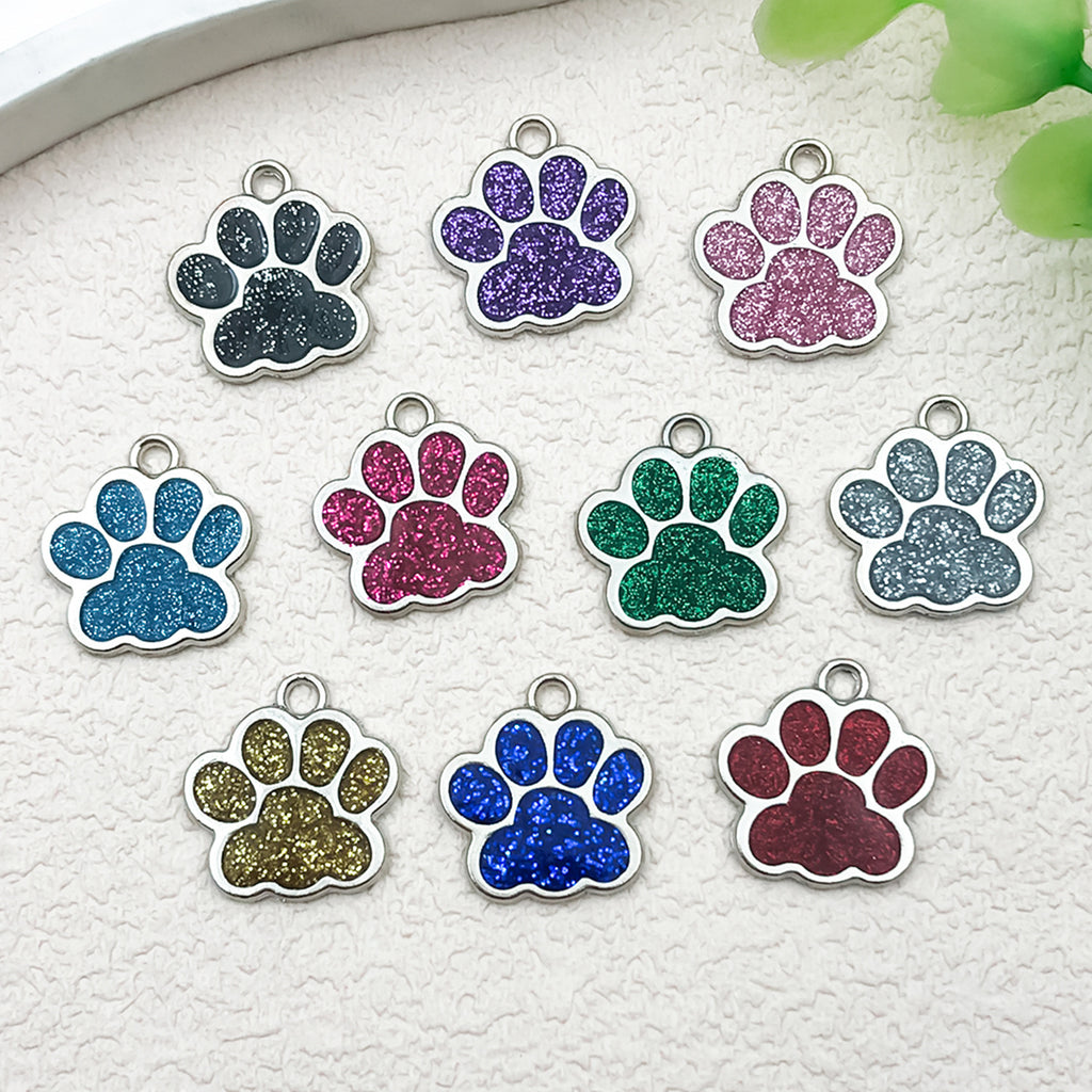 Glitter Enamel Zinc Alloy Dog Paw Bear Paw Cat Paw Charm Pendant for DIY Jewelry