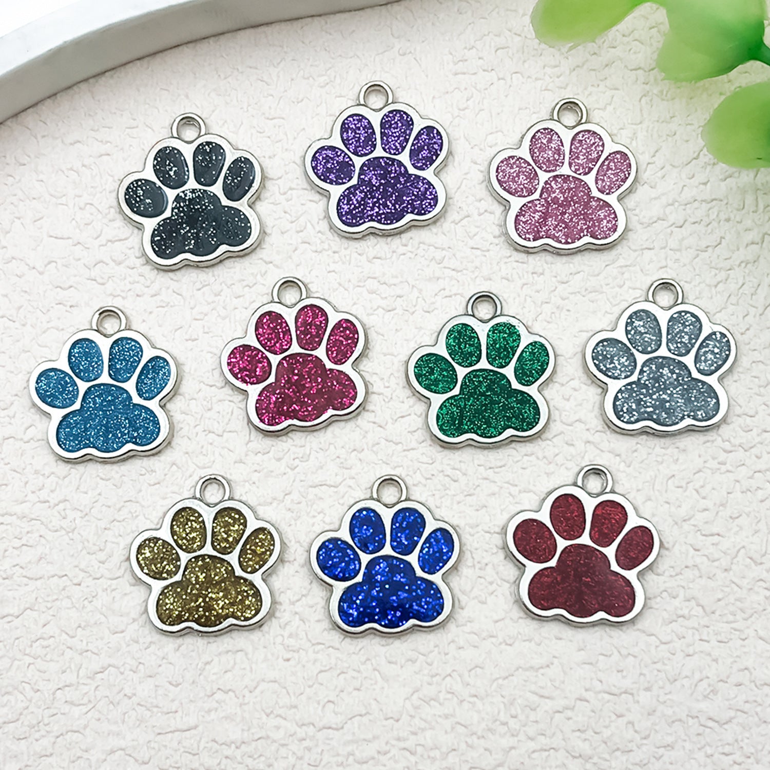 Glitter Enamel Zinc Alloy Dog Paw Bear Paw Cat Paw Charm Pendant for DIY Jewelry