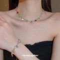 Gold Multicolor Heart Crystal Necklace and Bracelet Styles view 2