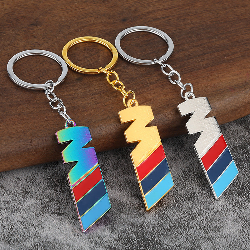 Carbon Fiber Pattern M Tricolor Metal Car Keychain Accessory