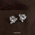 Silver Tone Sculpted Vine Pearl Cluster Stud Earrings For Women view 1