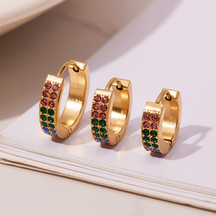 Gold Double Row Zircon U-Huggie Earrings Multi Size