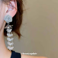 Silver Gray Rose and Blue Crystal Dangle Stud Earrings view 4