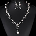Black Silver Tone Leaf Pearl Look Metal Necklace and Earring Set view 6